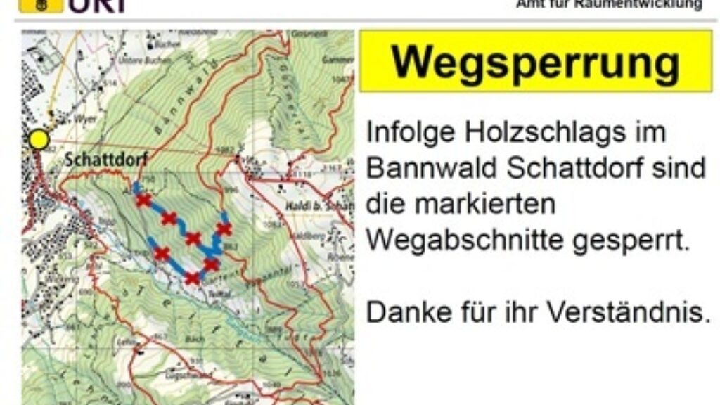 Wanderwegsperrung Bannwald Schattdorf